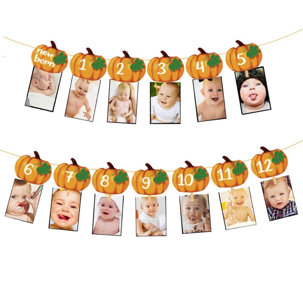 Pumpkin 1st Birthday Milestone Banner – Monthly Baby Photo Banner